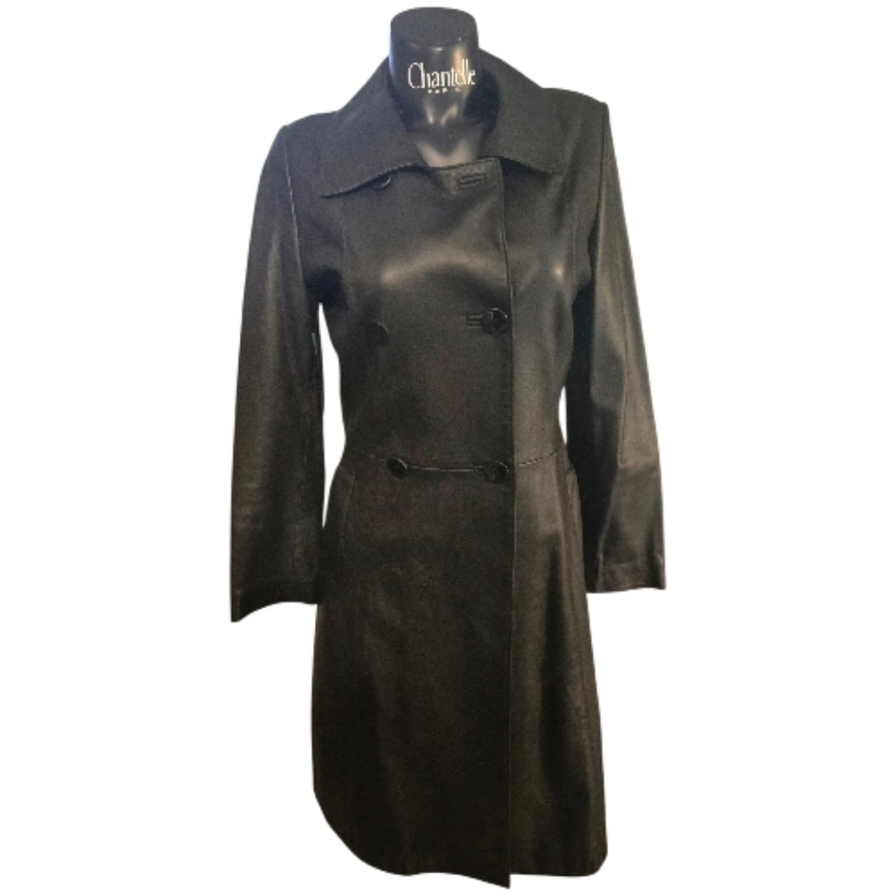 Vintage Lamb Leather Trench Coat. Beautiful Black Leather. Designed By Meepiel.